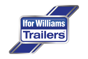 ifor williams trailers logo i blått, silver och vitt